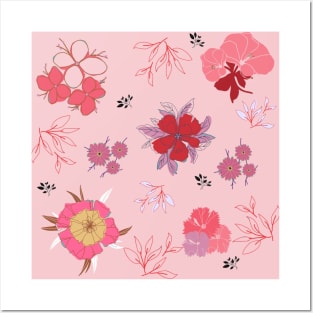 Coral Pink Flower Pattern Posters and Art